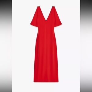 NWT Zara Red Maxi Dress with Gold Appliqués